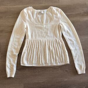 Hollister Babydoll Sweater Beige Cream Cable Knit Square Long Sleeve Medium